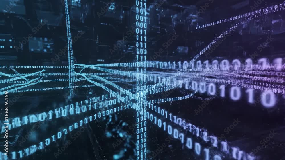 Digital Data Streams Flowing - Abstract visualization of binary code ...