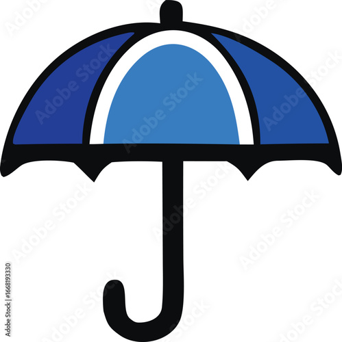 Bright blue umbrella with white trim protecting from rain on a crisp  a classic symbol of shelter and protection from the elements ready for use.