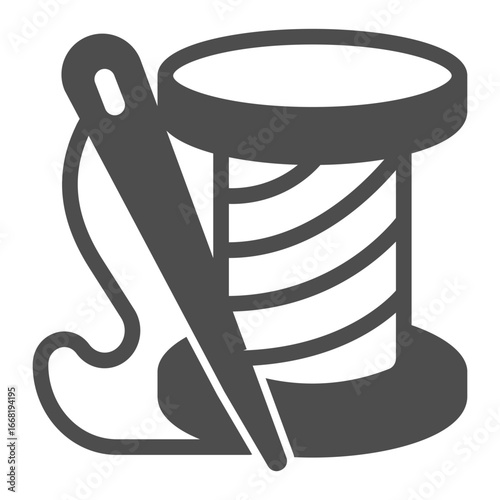 Spool of thread with needle solid icon, sewing tools concept. Vector graphics. Needle ang reel, handmade accessory sign sign on white background, glyph style icon for mobile or web design.