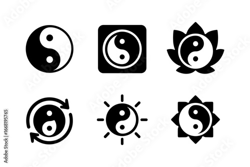 Minimalist yin yang symbol set with various creative designs