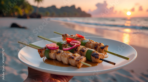 Balinese sate lilit on the beach