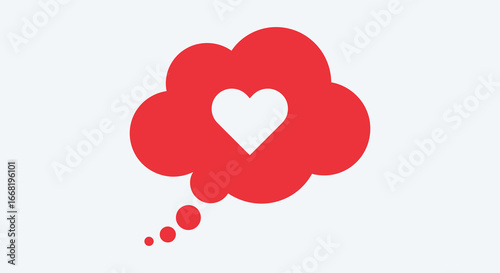 Red thought bubble with heart symbol on white background