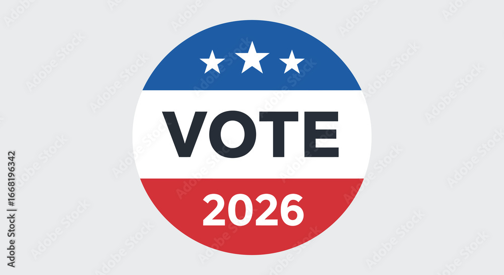 American vote button with blue white and red colors and stars American vote button with blue white and red colors and stars