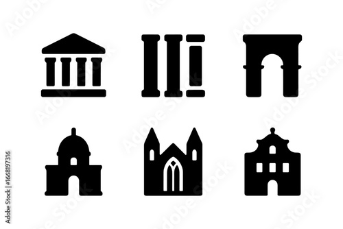 Minimalist silhouettes of iconic architectural structures and historic landmarks