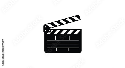 A black and white clapper board icon for film and video production