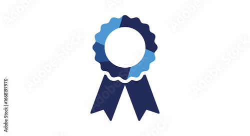 A blue rosette award ribbon icon on a white background