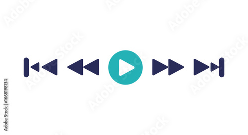 Play button icon with video control buttons on white background