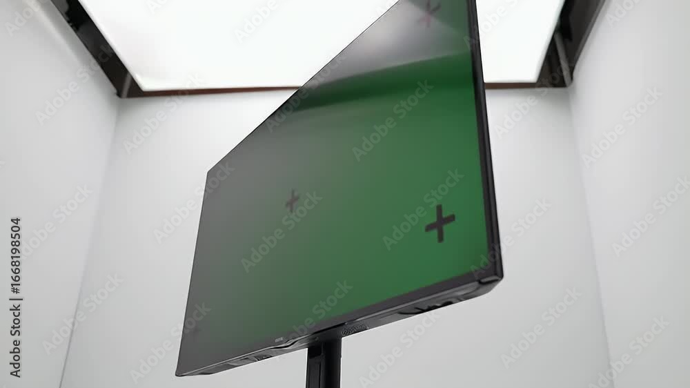 Angled Green Screen Monitor with Tracking Markers in a Clean Studio for ...