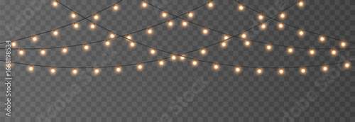 Christmas garland png. Bright Christmas golden lights. Christmas decoration for holiday design.