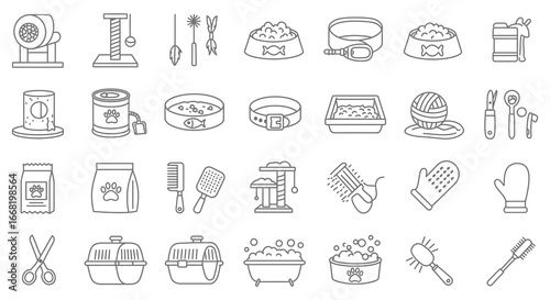 Collection of kitchen utensils and appliances in line art style