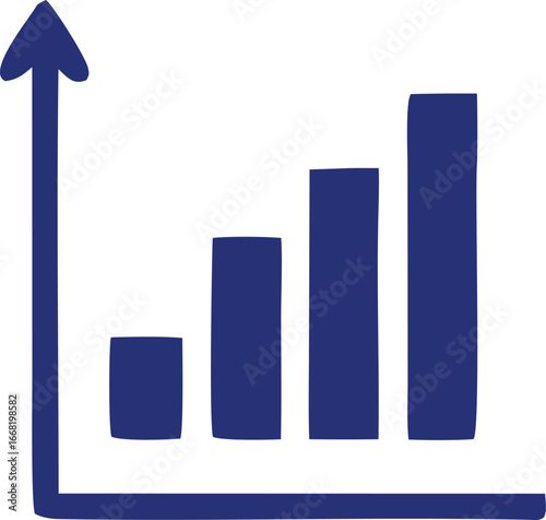Digital growth bar chart with upward trending arrow and statistics bars representing business success and financial progress visualized on a clean backdrop