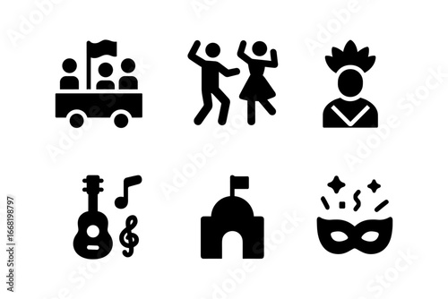 Silhouette icons of celebration: party, music, and carnival elements for festive designs