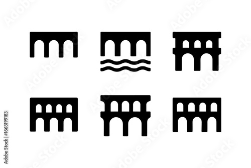 Minimalist roman aqueduct icons collection for architectural design projects