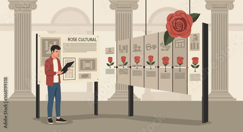Exploring cultural history exhibition of the rose in the art museum hall