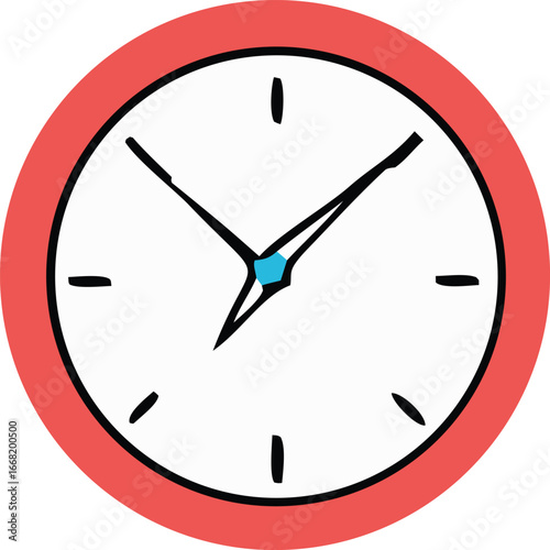 Simple doodle clock showing time with red border and black hour minute hands