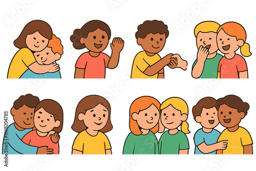 Childhood Bonds Icons. Flat vector mini-illustrations Shared rituals and bonding habits in colors children's
