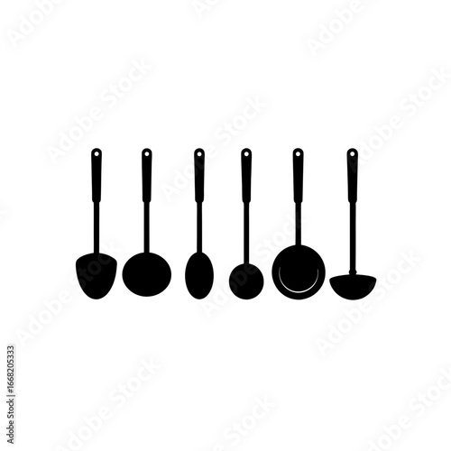 6 different ladle silhouette vector icons set