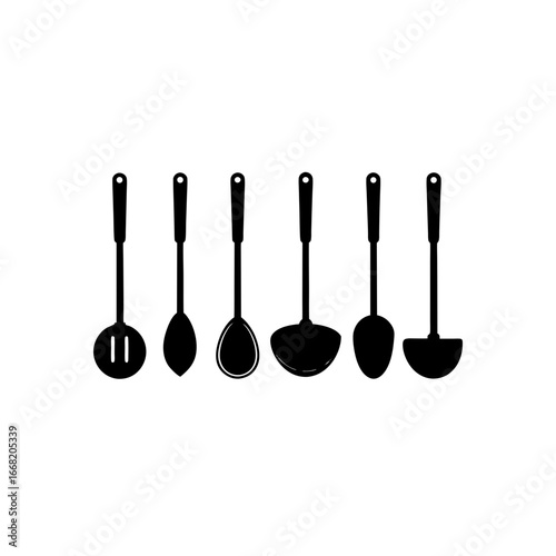 6 different ladle silhouette vector icons set