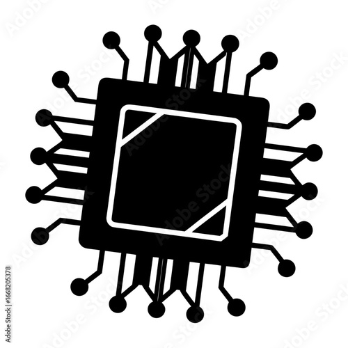 Black silhouette illustration of a quantum computer chip in clean bold vector style for technology and futuristic designs,
quantum chip icon,
processor vector,
technology hardware silhouette
