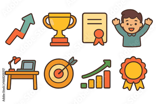 Colorful Promotion Icons. Flat vector mini-illustrations Internal promotions in colors children's