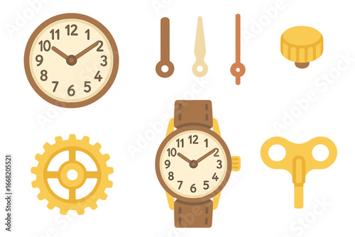 Vintage Watch Illustrations. Flat vector mini-illustrations Vintage mechanical watches close-up in colors