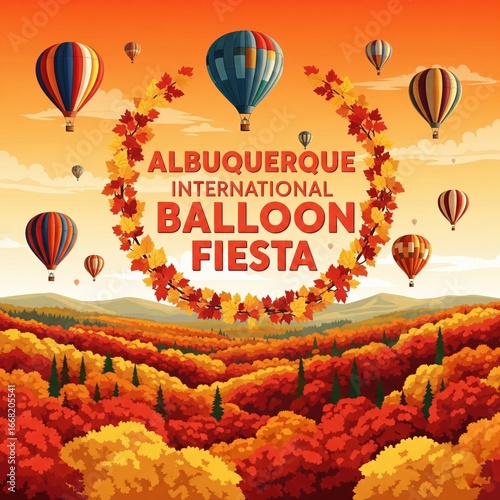 Albuquerque Balloon Fiesta autumn landscape with hot air balloons fall
