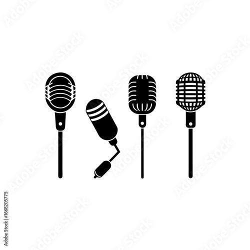 4 different microphone silhouette vector icons set