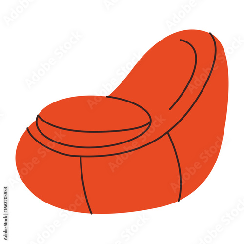 Cozy chair. Soft comfortable poof, modern living room furniture, bean bag chair with textile upholstery, home interior design element, stylish armchair. Vector illustration