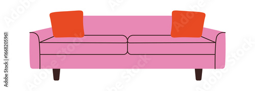 Contemporary sofa. Cozy modern couch comfortable stylish upholstered furniture, trendy home interior design element flat cartoon style. Vector isolated illustration