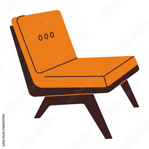 Cozy chair. Modern lounge upholstered seat with wooden legs, home interior contemporary furniture, cartoon cozy armchair. Vector illustration