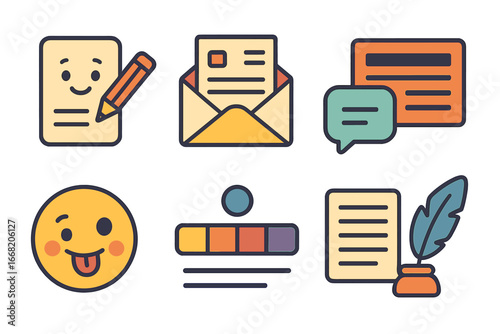 Tone Icons Display. Flat vector mini-illustrations Writing tone examples in colors children's illustrations: