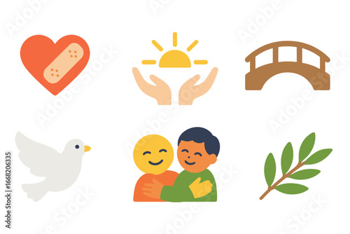 Forgiveness Journey Icons. Flat vector mini-illustrations Forgiveness journey in colors children's
