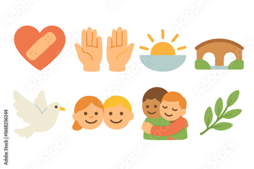 Forgiveness Journey Icons. Flat vector mini-illustrations Forgiveness journey in colors children's