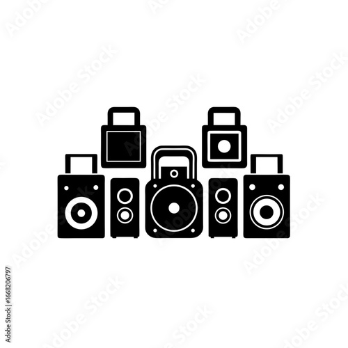 6 different portable speaker silhouette vector ico