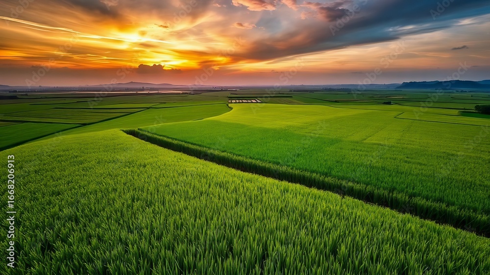 Fototapeta premium sunset over green field