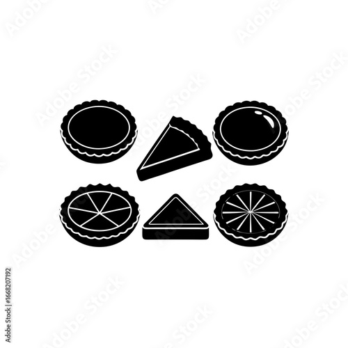 6 different quiche slice silhouette vector icons s