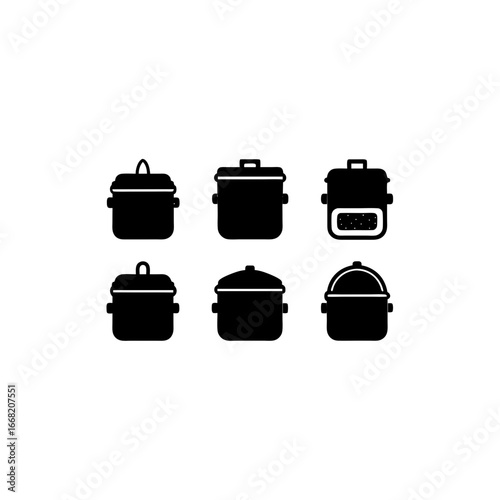 6 different rice cooker silhouette vector icons se