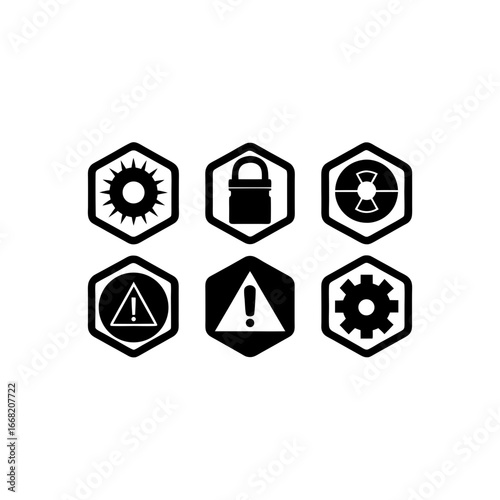 6 different safety shutdown panel silhouette vecto