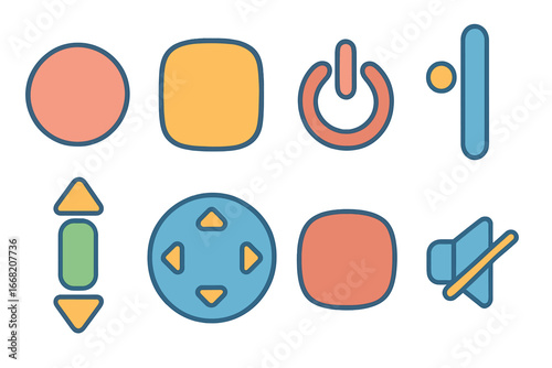 Children's Remote Icons. Flat vector mini-illustrations Minimalist remote designs in colors children's
