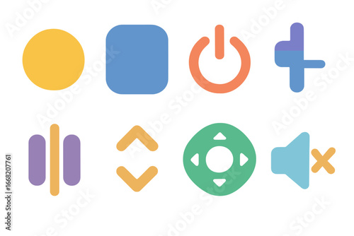 Children's Remote Icons. Flat vector mini-illustrations Minimalist remote designs in colors children's
