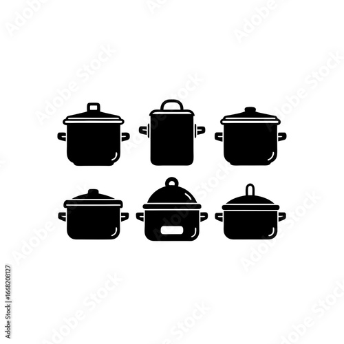 6 different slow cooker silhouette vector icons se