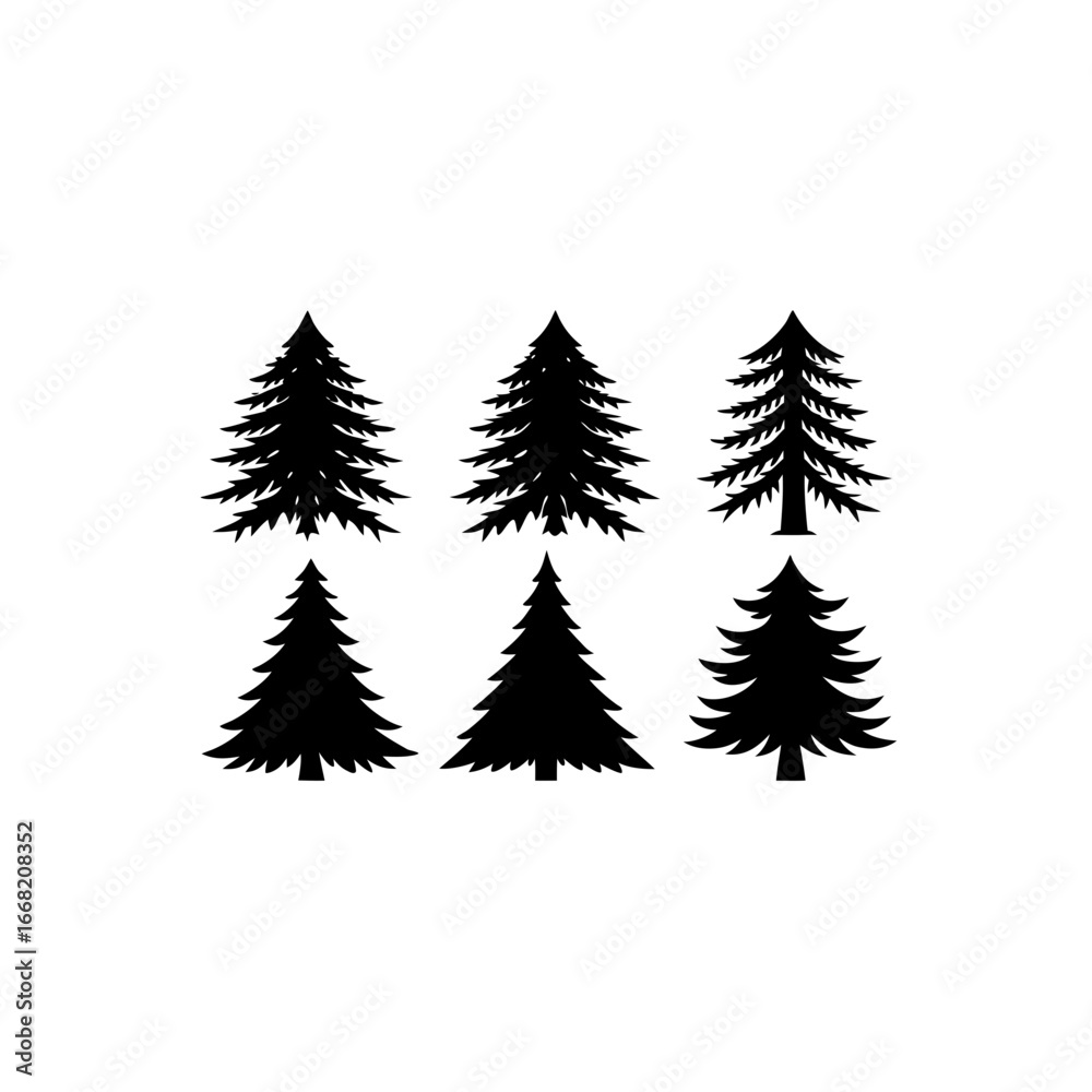 Obraz premium 6 different snowy fir tree silhouette vector icons