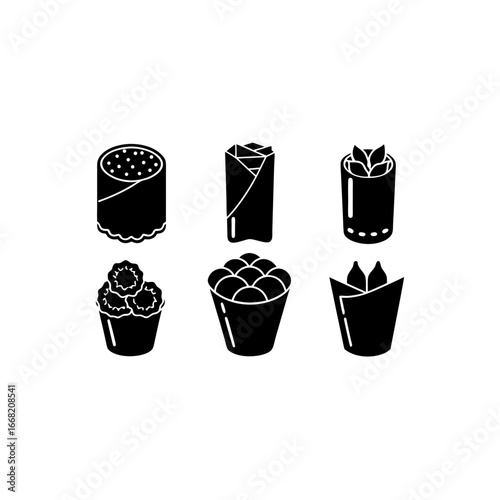 6 different spring roll silhouette vector icons se