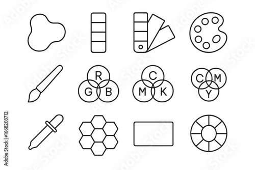 Color Palette Icons. Outline icon set of experimental color palettes: abstract shape, gradient bar, paint