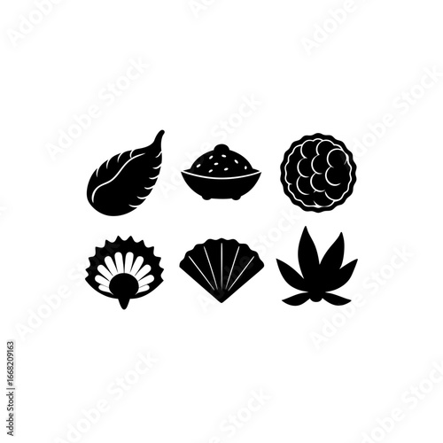 6 different tempura silhouette vector icons set