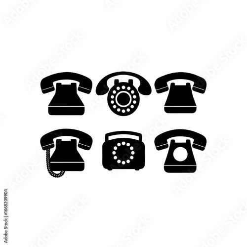 6 different voip phone silhouette vector icons set