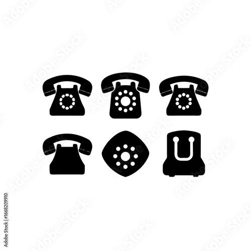 6 different voip phone silhouette vector icons set