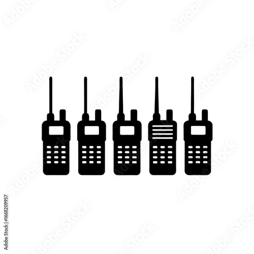 5 different walkie talkie silhouette vector icons 