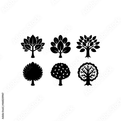 6 different walnut tree silhouette vector icons se