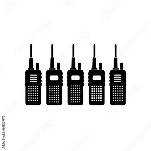 5 different walkie talkie silhouette vector icons 